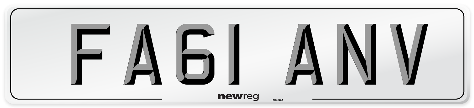 FA61 ANV Number Plate from New Reg